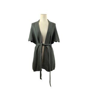 Knit Belted Cardigan Sweater In Heather Gray